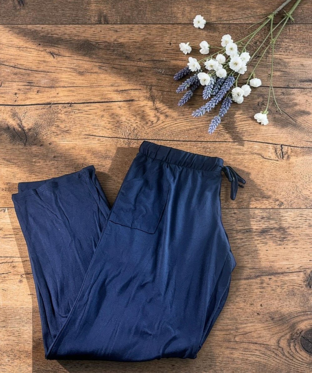 Lucky Brand Navy Pajama Pants Sz L Soft Straight Leg Drawstring Waist Pockets